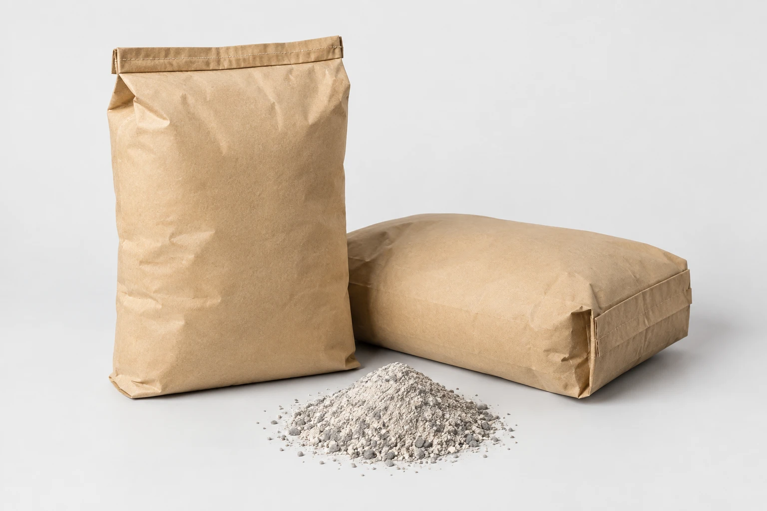 Illustrative unbranded refractory-mix sacks and dry granular material